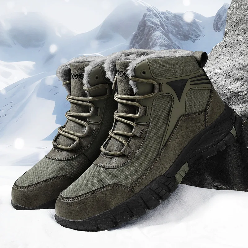 Winter Men Snow Plush Waterproof Sneakers Thickened Climbing Hunting Shoes Fashion Lace-up Outdoor Warm Hiking Boots 4f1c