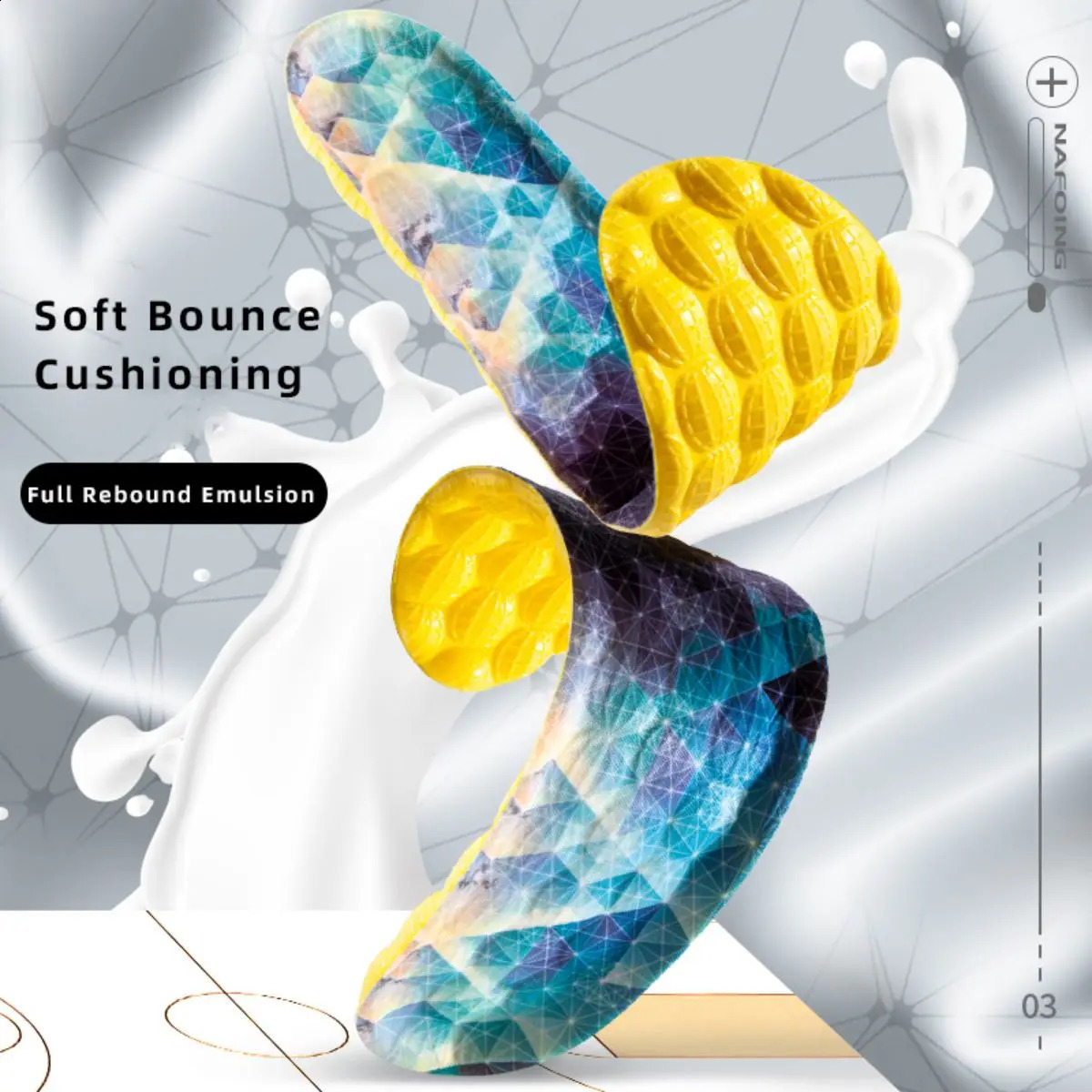 1Pair 4D Cloud Technology High Elasticity Sports Deodorizer Insole Yellow PU Sole Breathing Mens Running Insole 240903