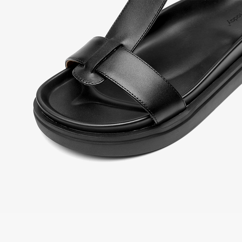 BEAUTODAY T-Strap Sandals Women Genuine Cow Leather Buckle Strap Solid Color Leisure 2024 Summer Ladies Shoes Handmade 32429
