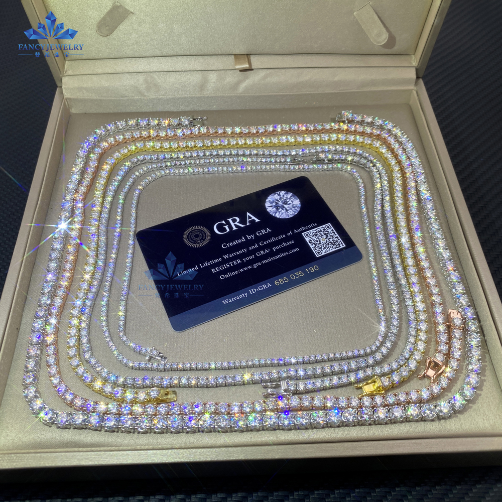 Gra Certificated 10k 14k Real Solid Gold Lated 2mm 3mm 4mm Moissanite 925s Jewelry Tennis Chain Necklace for Men Women