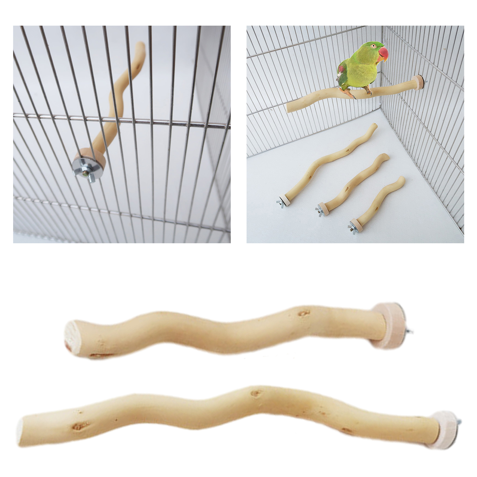 Bird Perch Stand Wooden Bird Cage Perch Parakeet Chewing Stick Grapevine Parrots Paw Stand Perch Toy for Budgies