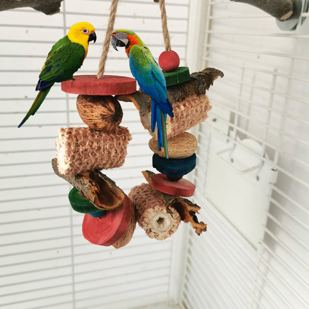 Parrot Nature Chewing Toys, Birds Hanging Wood Corncob Perch Stand Bird Cage Accessories For Parakeet Cockatiel Conure