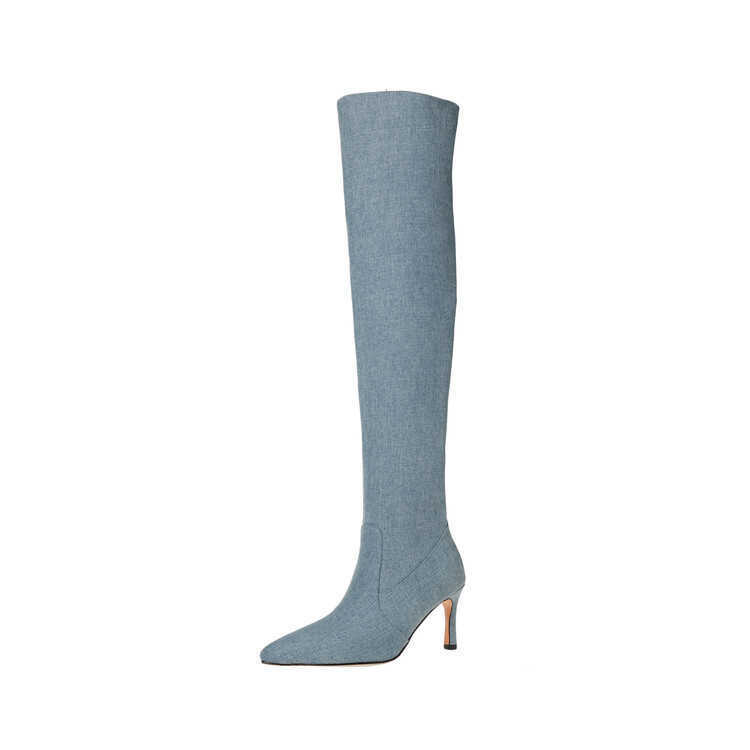 Spicy Girl Style Stacked Martin Boots For Women With Thin Heels Pointed Toes High Heels Long Boots Long Boots Denim Boots 240826