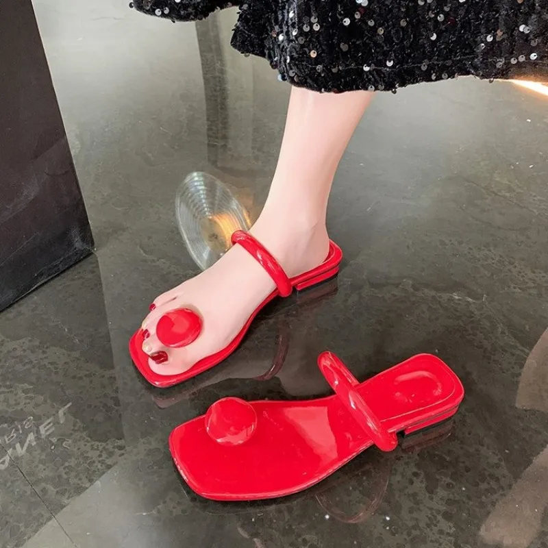 women new summer square head flat bottom woven in-e women's large size beach sandals/slippers all-match New leisure slippers b772 's