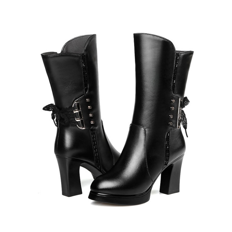 AIYUQI Women Boots Wool 2024 New Genuine Leather Genuine Leather Winter Bots Women High Heel Motorcycle Boots Women