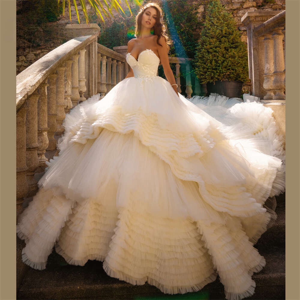 Princess Long Train Wedding Dresses Gowns Robe De Mariee Customized 2023 Formal Women Bride Dress Beaded Appliques Bridal