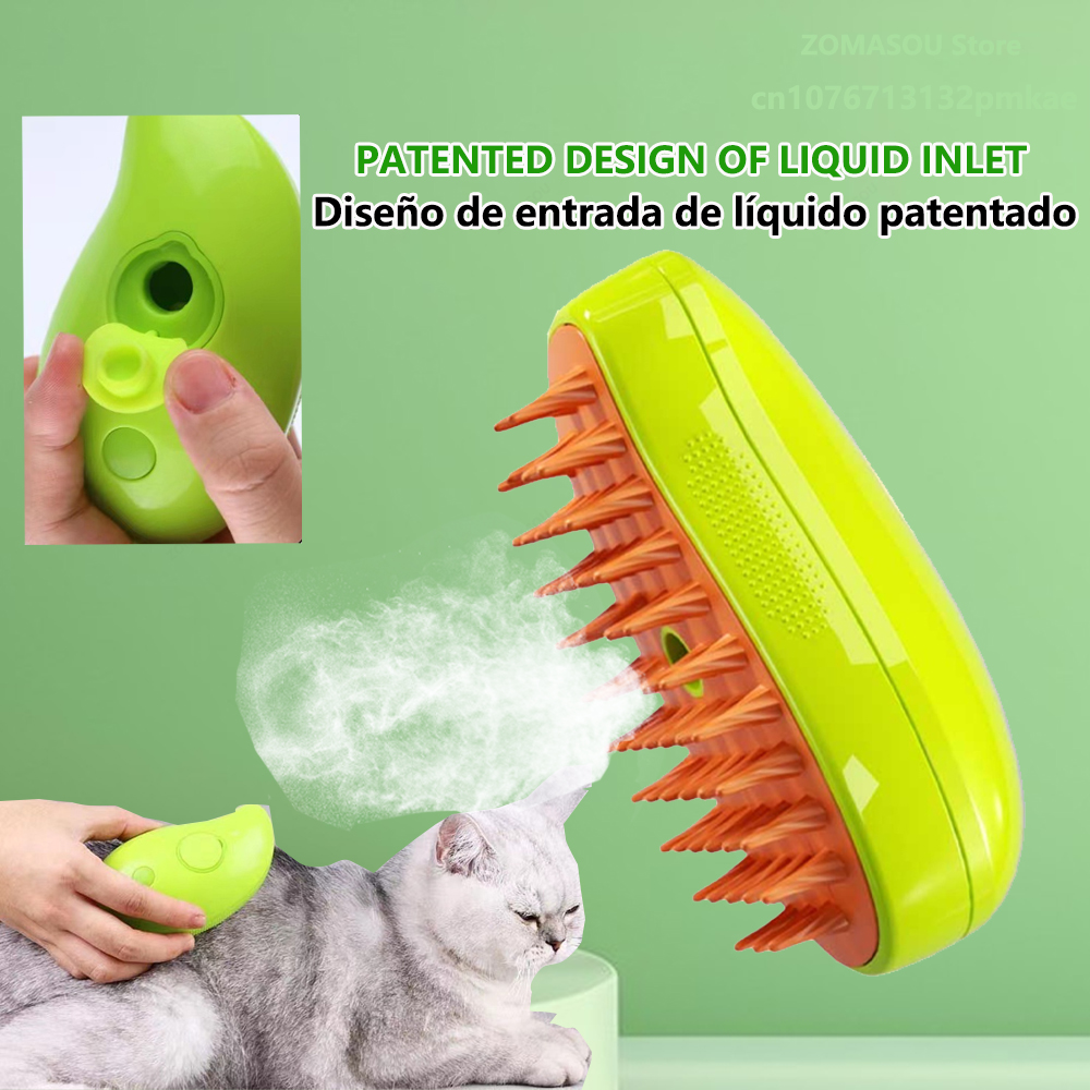 1/8 Cat Steamy Brush Dog Massage Comb Built-in Electric Water Spray Soft Silicone Pet Hair Removal Grooming Brush Cat Accessory