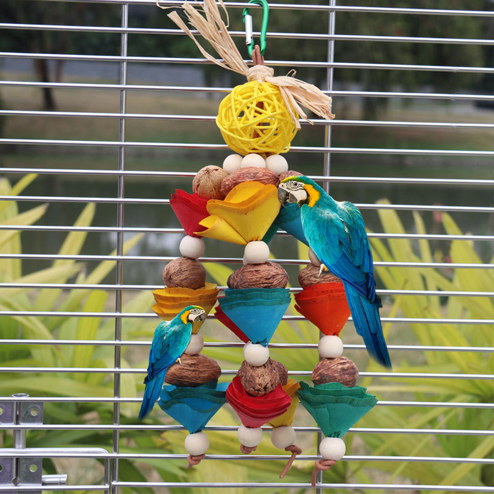 Bird Parrot Chewing Toy Rattan Balls Wooden Beads Parrot Tearing Toys Bird Cage Toy For Finch Budgie Parakeets Cockatiels