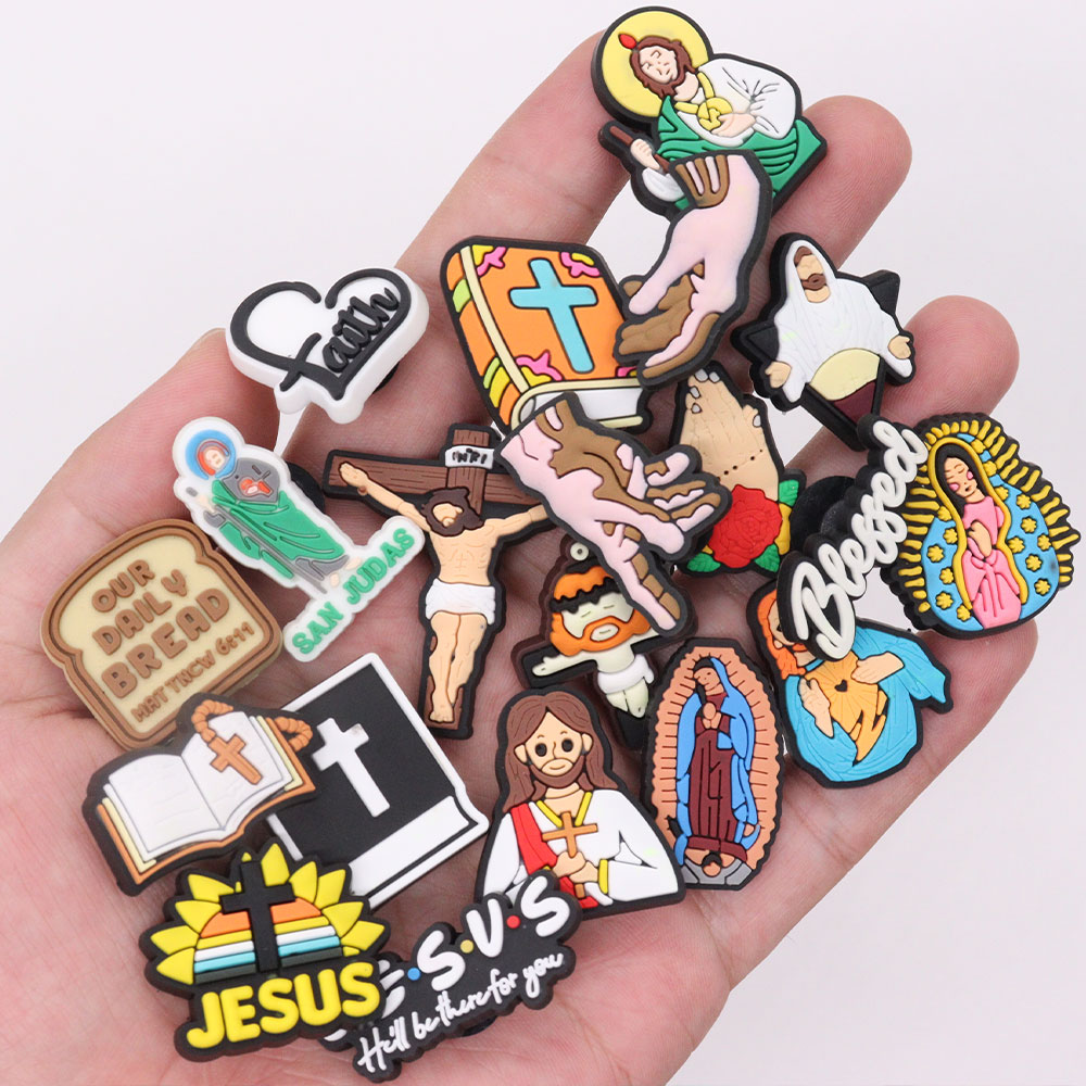 1-20PCS PVC Buckle Clog Faith Hand Jesus He'll Be There For You Garden Shoes Hole Shoes Ornament Accessory Decorations for Bands