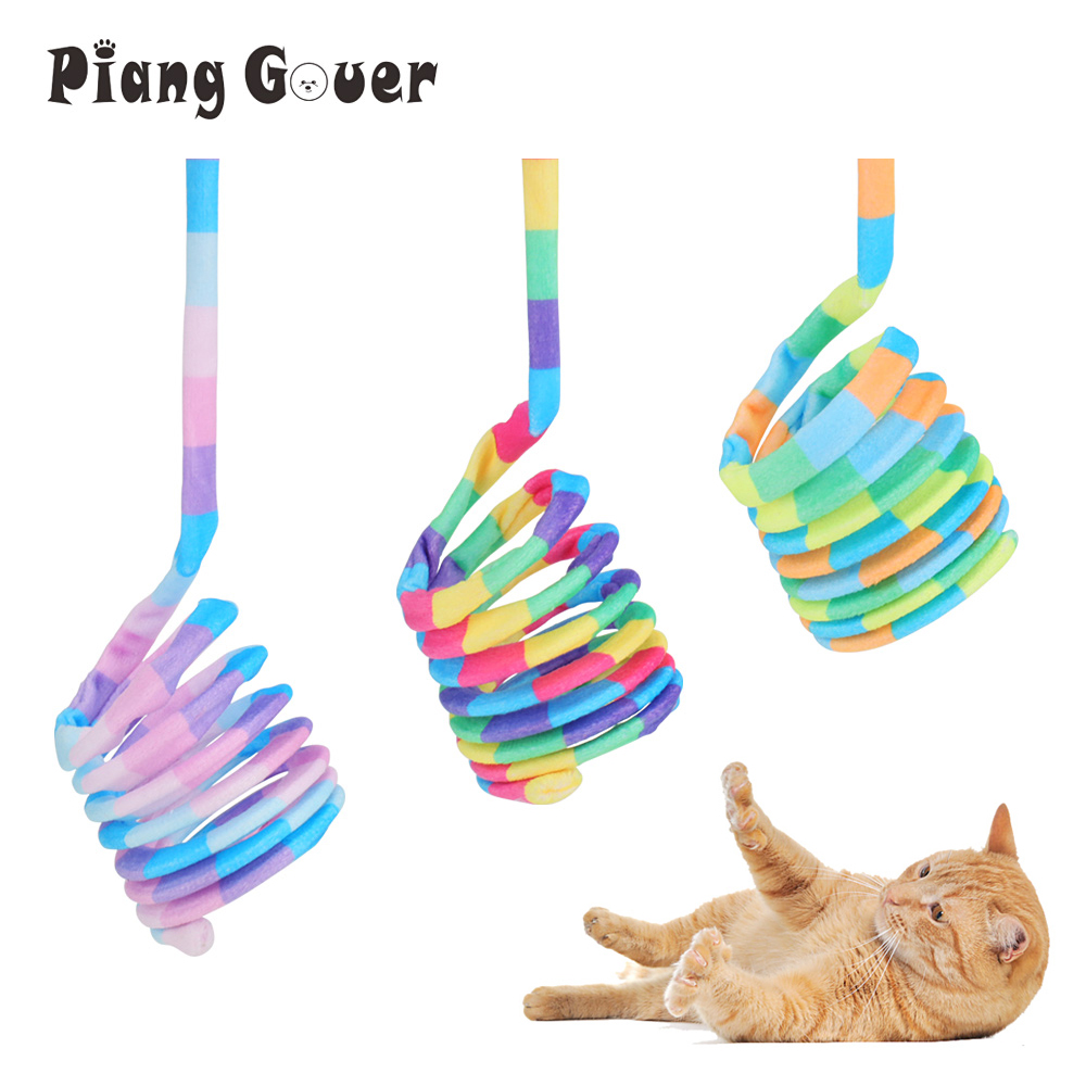 3pcs Rainbow Coloured Spring Cat Toy Cute Pet Plush Fabric Toys For Kitten