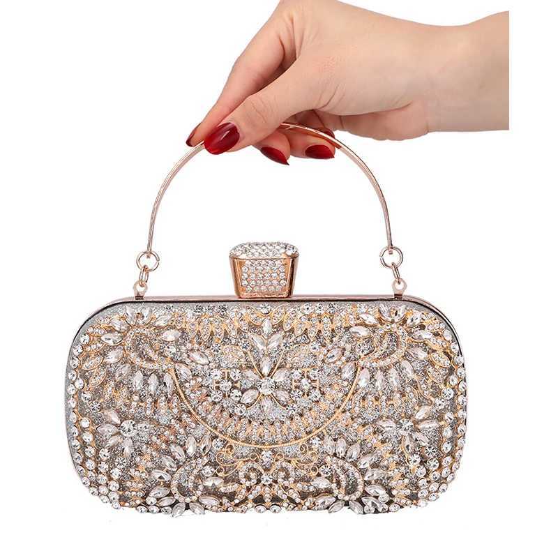 CMM Diamond Evening Clutch Bag for Women Wedding Golden Purse Chain Shoulder Small Party Handbag with Metal Handle 240903