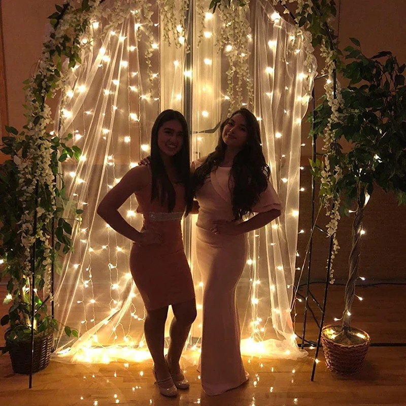 2 Panel 10x10FT White Backdrop Curtains With Lights for Party Wedding Arch Wrinkle Free Po Background Shower Decorations 240902