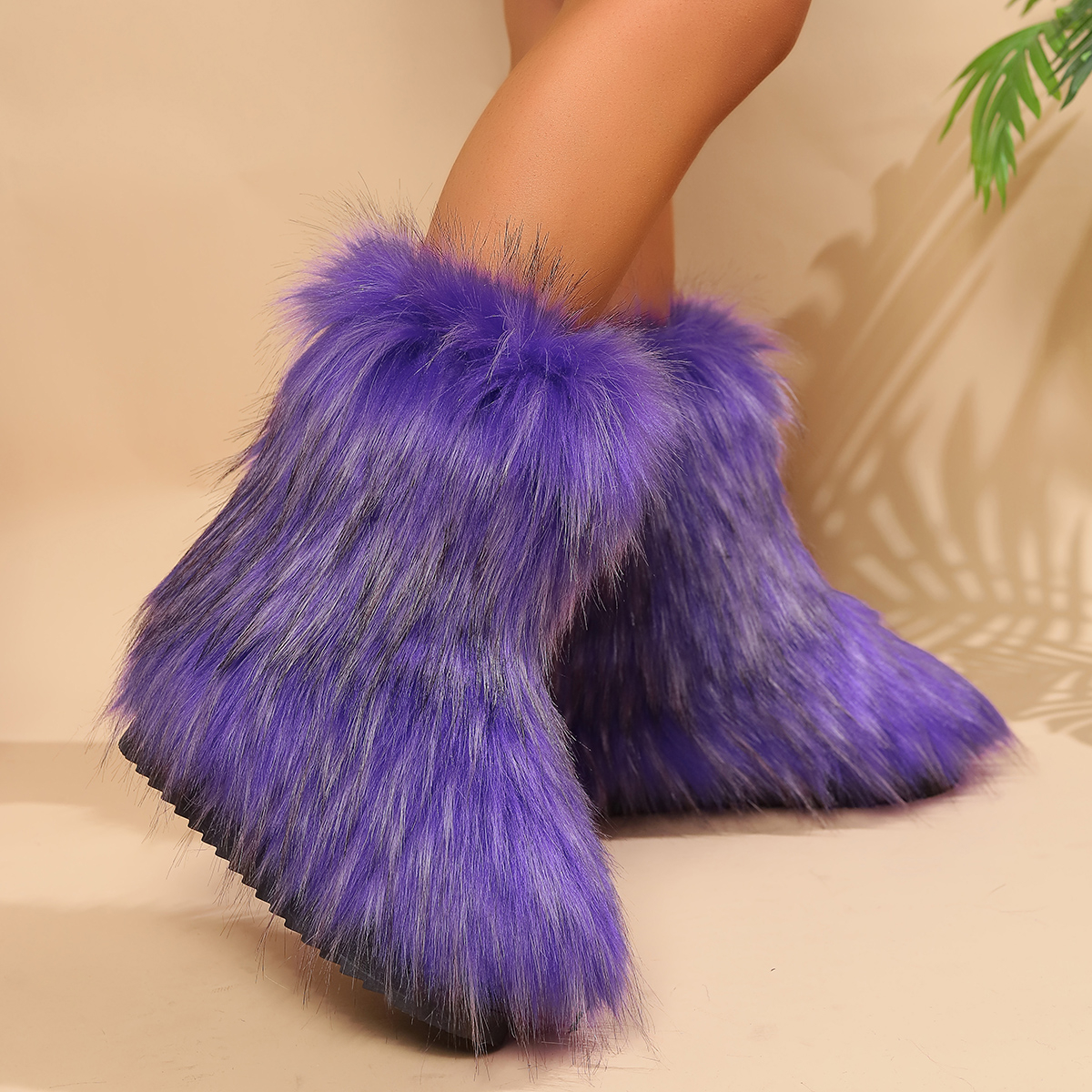 Winter Women's Snow Outdoor Furry Faux Fox Fur New Fashion Boots WomanPlush Warm Platform Shoes Bottes b365