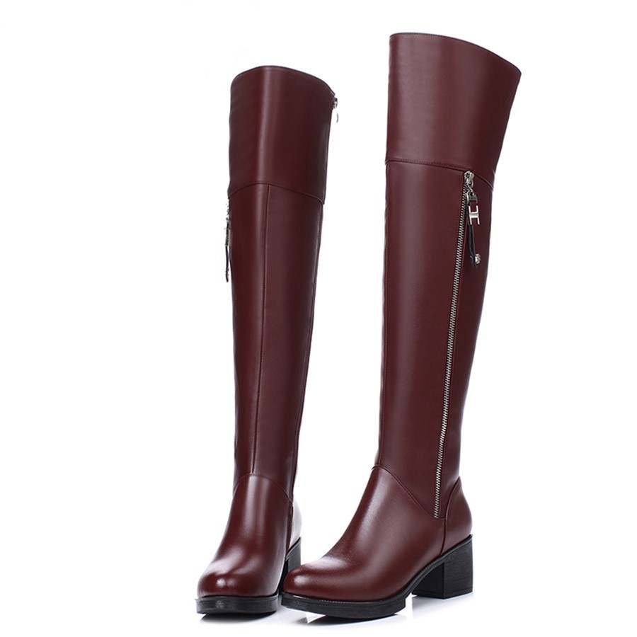 AIYUQI Women Over Knee Boots Genuine Leather Thick Thin Velvet Large Size Long Boots Fashion High Heel Women Thigh High Boots