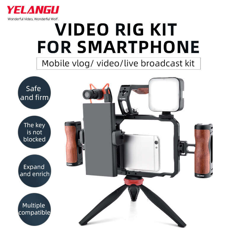 Yelangu Universal Smartphone Video Video Cage avec un VLog de téléphone à double poignée pour iPhone Android Photography Stabilisateur