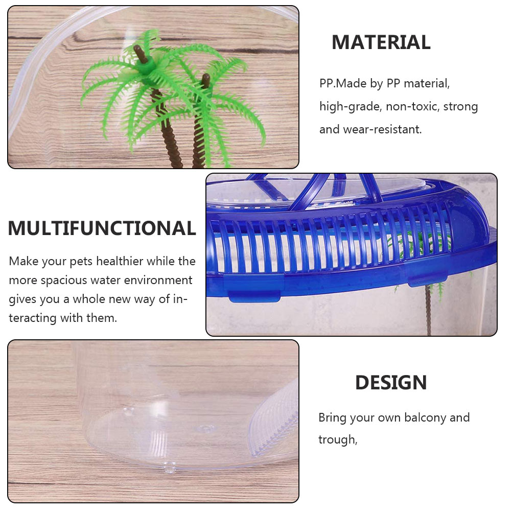 1PC Plastic Turtle Live Breeding Box Container Turtle Drying Platform Tank with Handle Cover - Size S