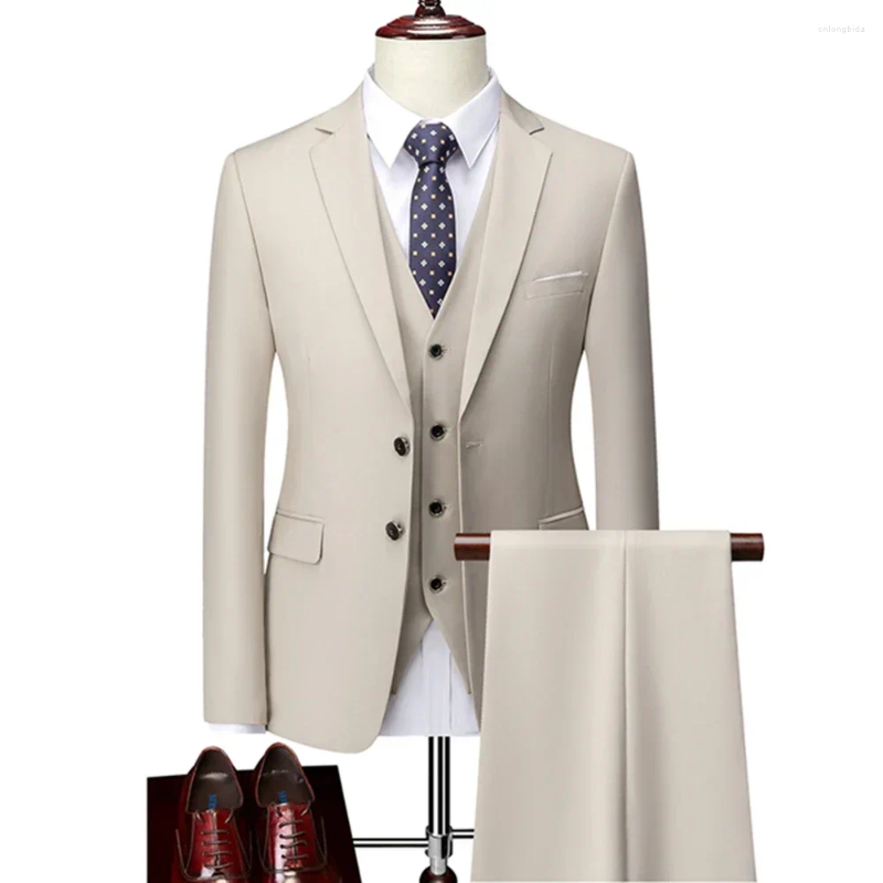 Mens Suits 3 Pcs Set Blazers Jacket Pants Vest Fashion Men Casual Boutique Business Slim Dress Formal Coat Trousers
