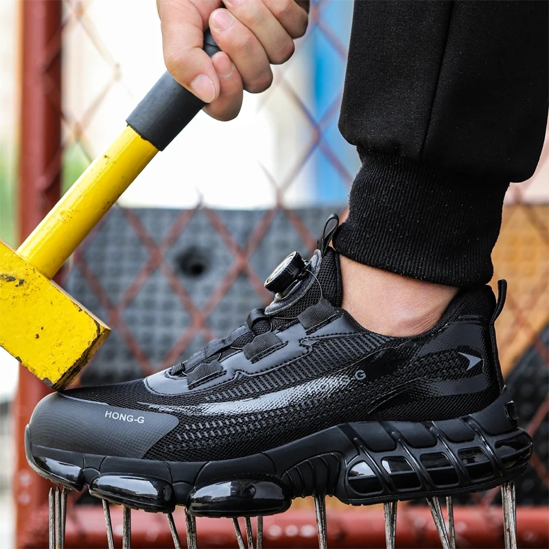 Rotating Button Work Sneaker Air Cushion Steel Toe Safety Boots Anti-Smash Work Shoes Men Indestructible Protective Safety Shoes