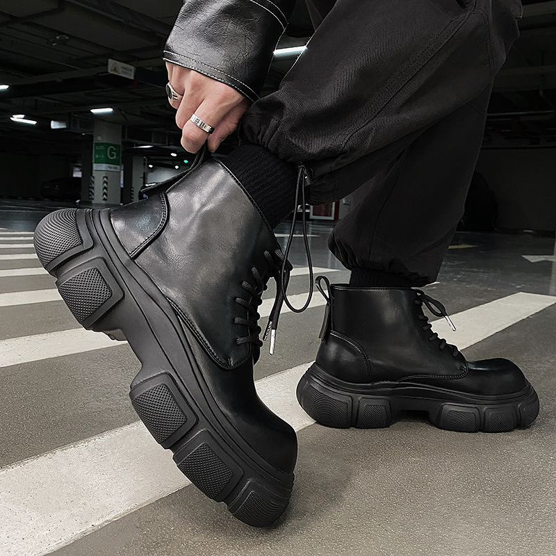 Autumn Winter New Leather Boots For Men Black Boots Platform Fashion Boots All-match Men's Fashion Boots Zapatos Para Hombres
