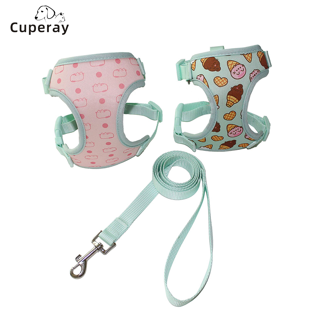 Cartoon Print Pet Harness and Leash Set Adjustable I-shaped Cat Harness & Leashes for Small Medium-sized Dogs and Cats Training