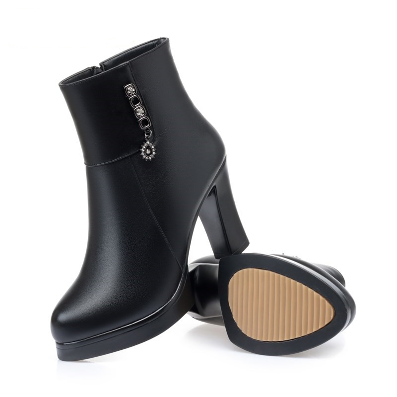 Women's Winter Boots High Heel 2024 New Genuine Leather Fashion Platform Women's Short Boots Shiny Office Women Ankle Boots