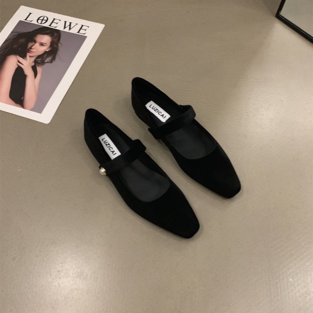 Elegant Pearl Buckle Velour Mary Jane Shoes Woman Concise Veet Ballet Flats Ladies Evening Party Low Heel Pumps In Wine-Red dh912615539