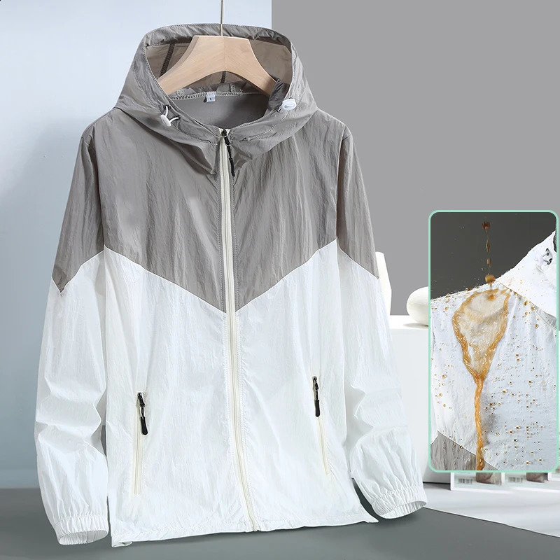Plus Size S-7XL Mens Summer Jacket Hooded 2024 Fashionable Waterproof Mens Windproof Ultra Thin Breathable Sunscreen Jacket 240902