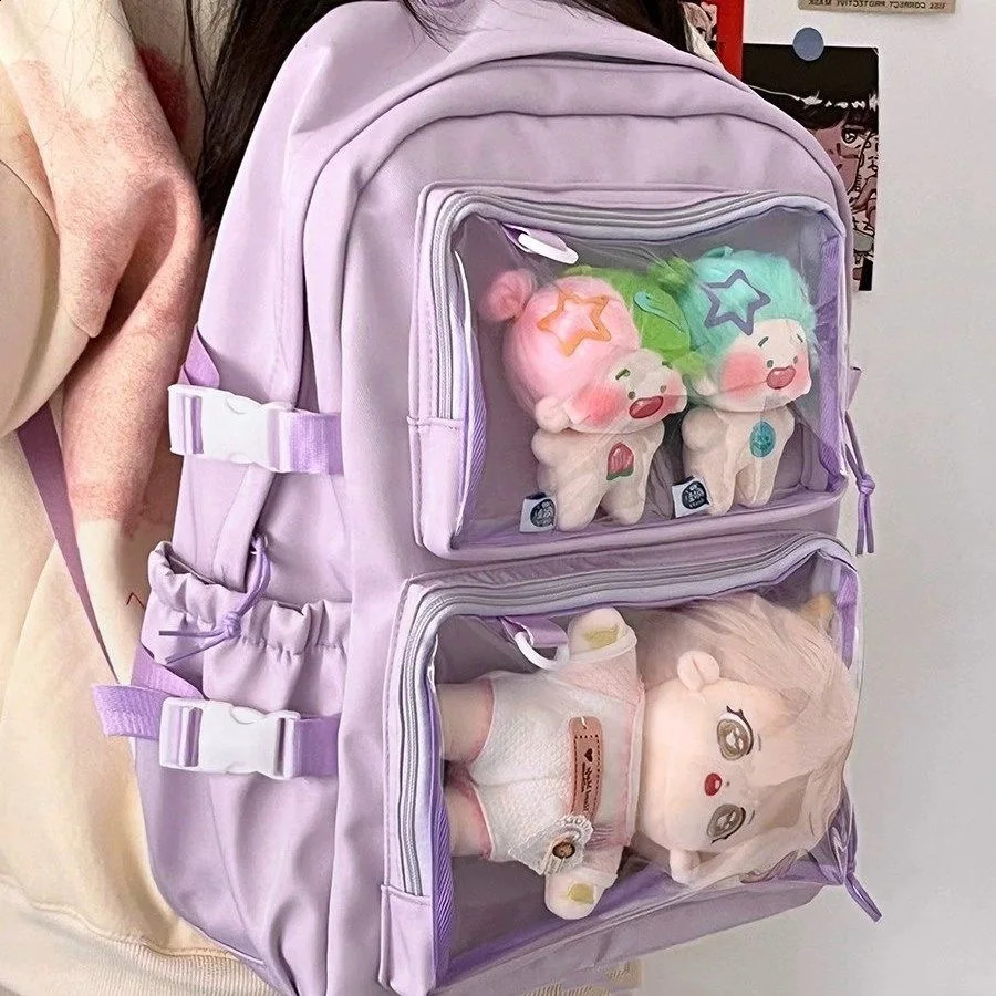 Y2K Japanese high school girl backpack transparent pocket Itabag for doll pin display board laptop Mochilas Ita bag 240903