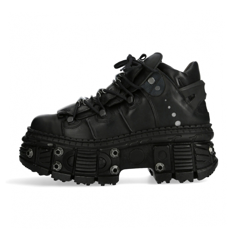 Both Rock Men Retro And 2025 New Dark Punk Leather Metal Niche Low Top Platform Shoes For Women EU36-45