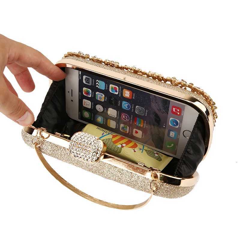 CMM Diamond Evening Clutch Bag for Women Wedding Golden Purse Chain Shoulder Small Party Handbag with Metal Handle 240903