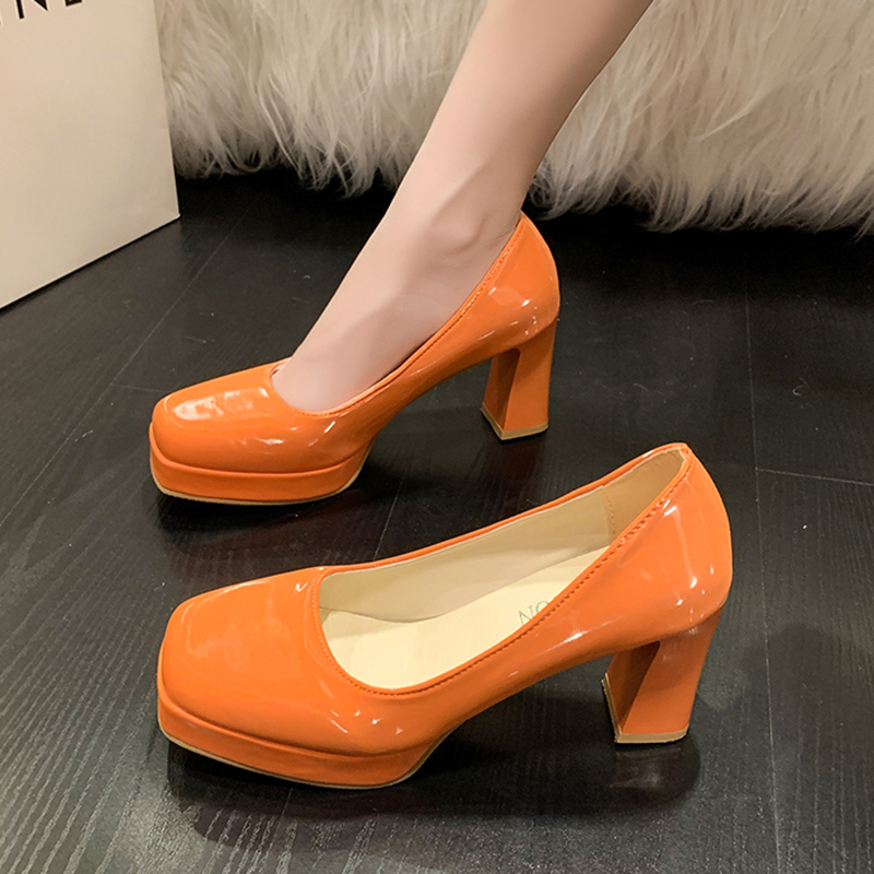 2025 new Patent Fashion Leather Women Plus Size 43 Platform Square Toe Party Shoes Woman Spring Thick High Heels Pumps Ladies 4bfc