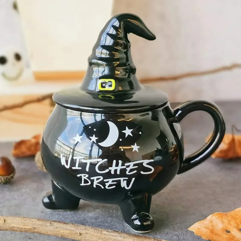 1pc 450ml Funny Witch Coffee Mugs Goth Christmas Halloween Novelty Cup with Lid Witches Brew Cauldron Mug Halloween Decor 240902
