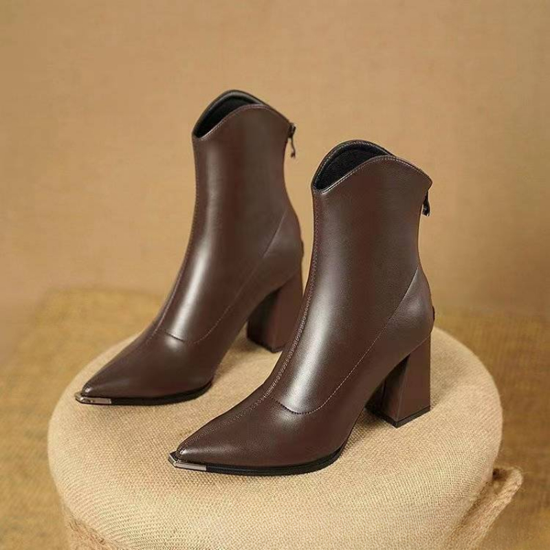 Autumn Winter Women Boots Pointed Toe Chunky Heel Boots Genuine Leather Shoes for Women Elegent Ankle Boots High Heel Female