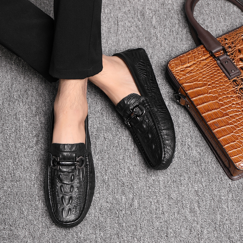 New Luxury Casual Loafers Shoe Brand Men Shoes Handmade Slip On Anti-Slip Business Genuine Leather Flats Male Crocodile Pattern