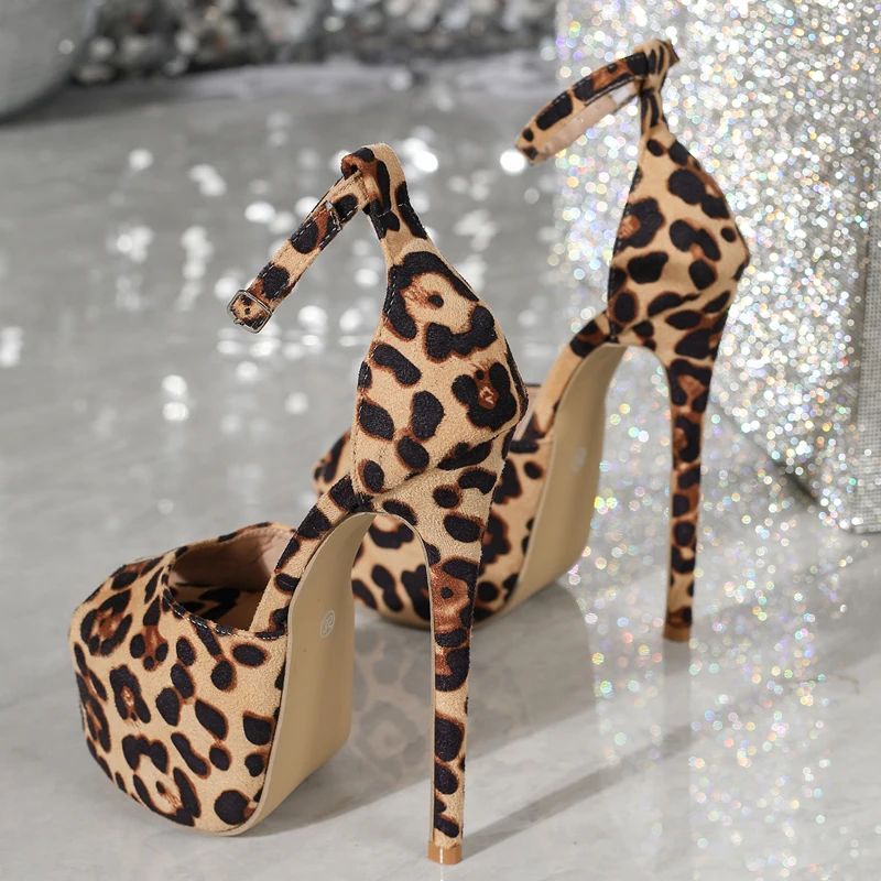 2025 new Eilyken New Sexy Leopard Print Extreme Thin High Heels Women Sandals Summer Ankle Buckle Strap Platform Party Nightclub Shoes 3cef