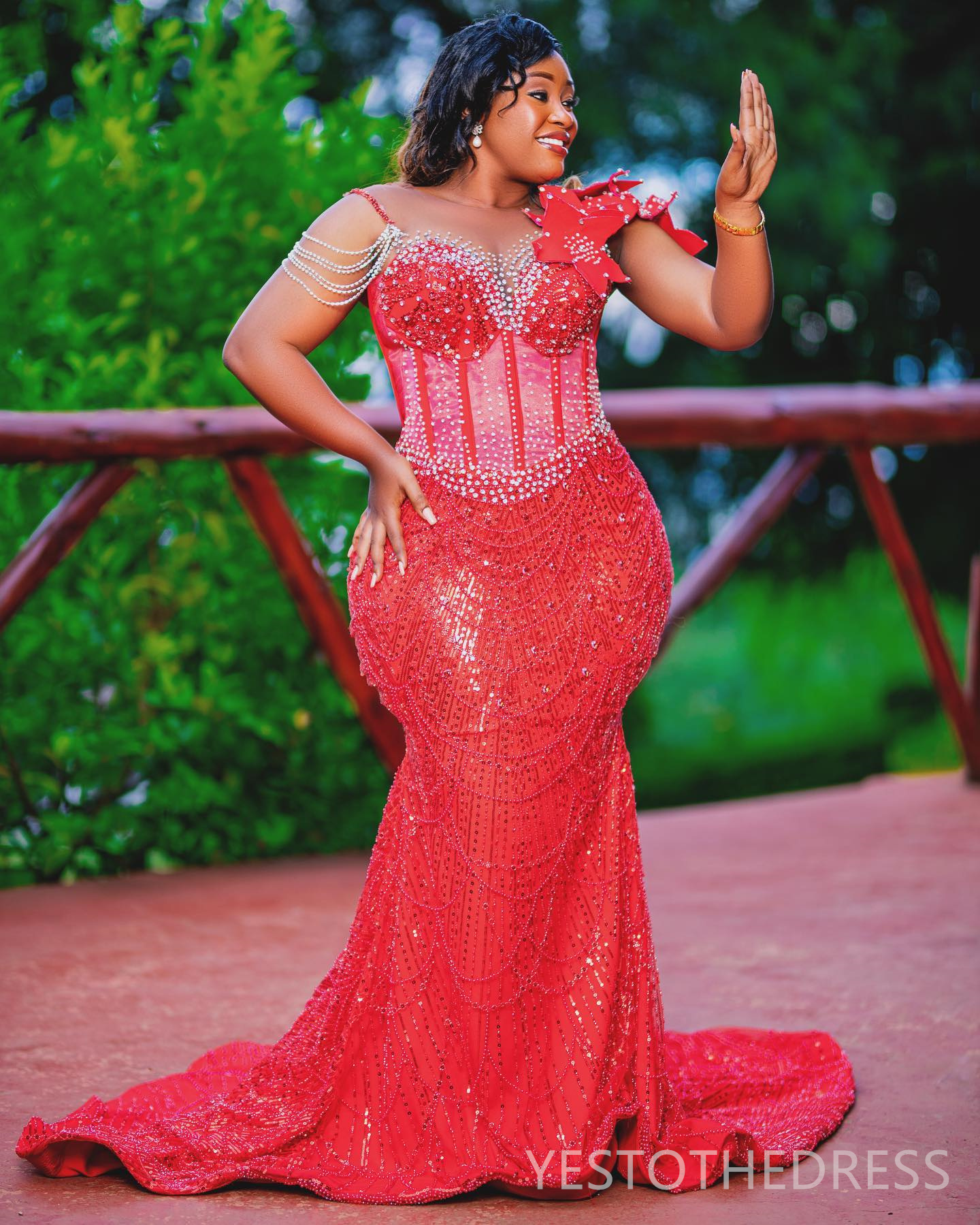 R&W 2024 Plus Size Red Prom Dress Evening Dresses Elegant Mermaid Promdress Formal Gowns Sheer Neck Long Sleeves ra Beaded Lace Tassel Birthday Recept