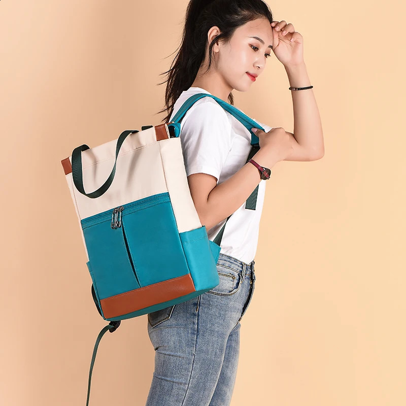 Oxford Water Repellent Women Backpack Large Capacity School Girl Laptop Books Shoulder Bags Contrast Color Female Travel Satchel 250206