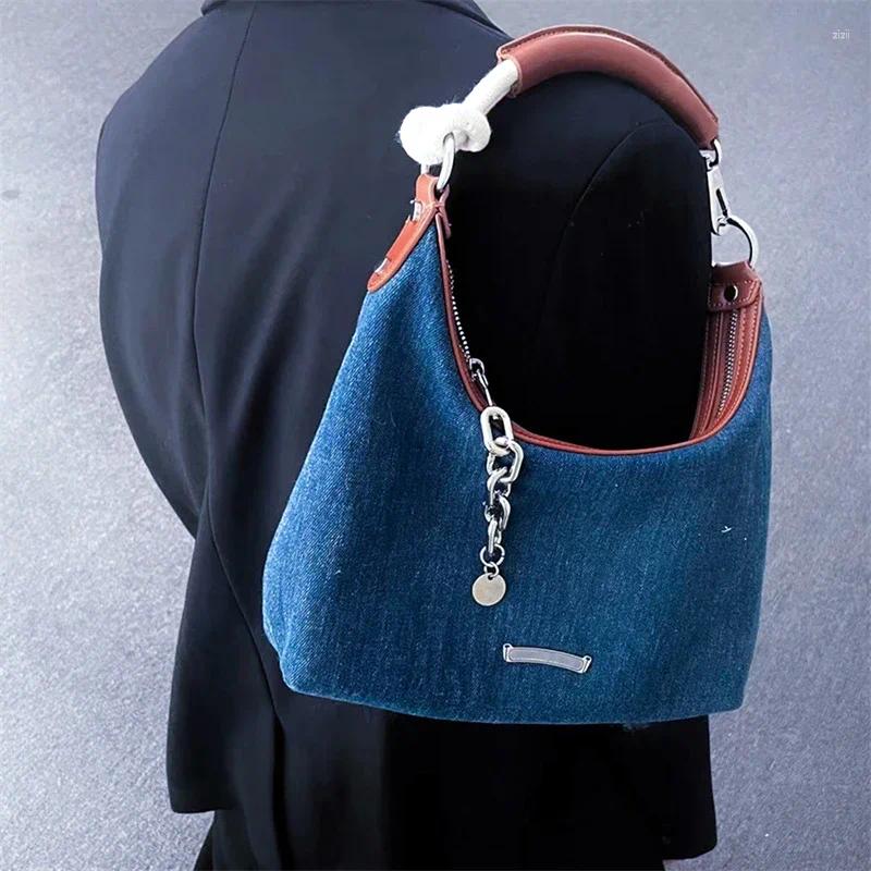 Hobo Denim Fabric Shoulder Bags For Women 2024 Purses And Handbags Blue Underarm Hobos Casual Street Crossbody Totes 75c1