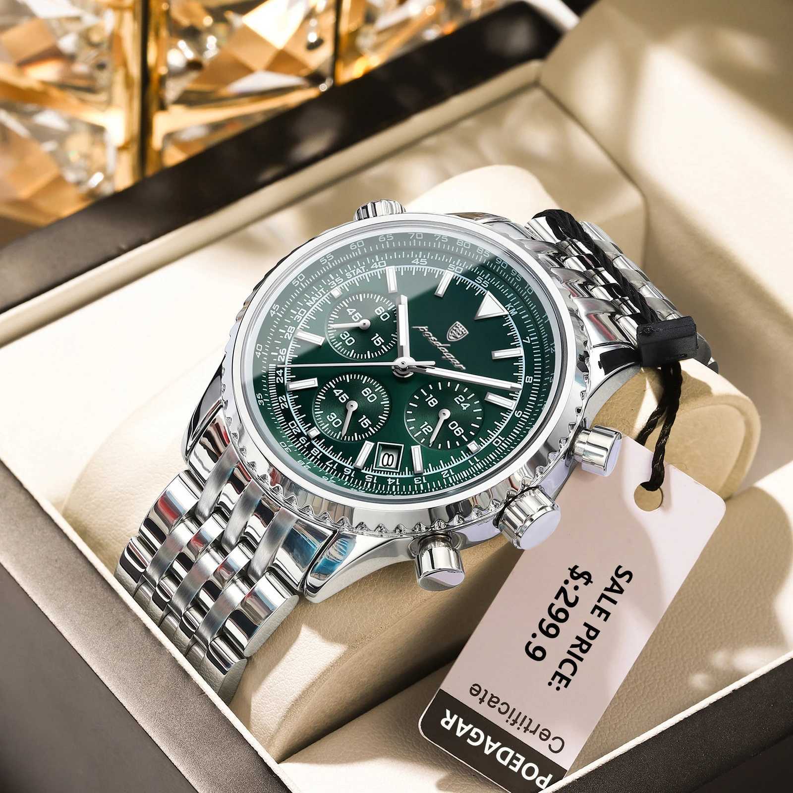 Poedagar Top Luxury Mens Luminous Date Waterproof Timing Quartz Mens Stainless Steel Sports Military Men W250104