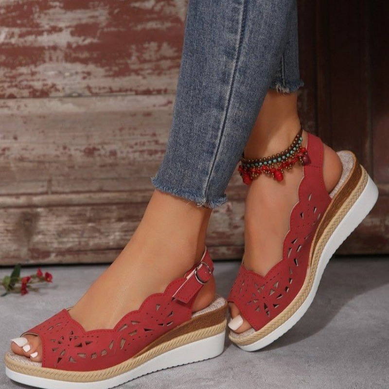 Summer 2024 New European and American Hemp Rope Wedge Peep Toe Beach Sandals Rubber Sole Women's Strap Shoes d202 Sals