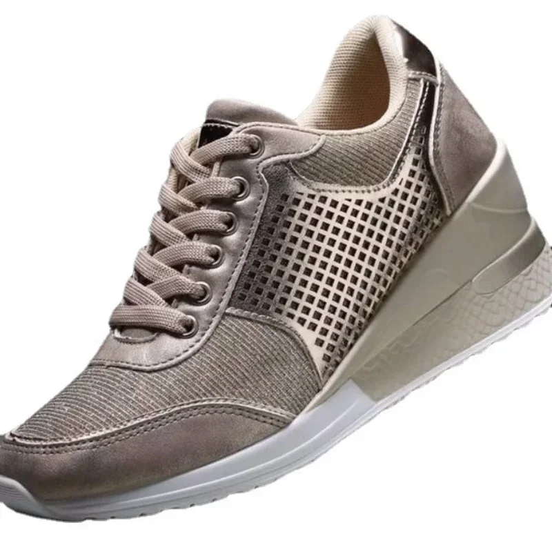 Wedge Sneakers Mesh Platform Shoes Solid Color Thick Bottom Zipper Vulcanized Shoes for Women's Sneakers Zapatos De Mujer
