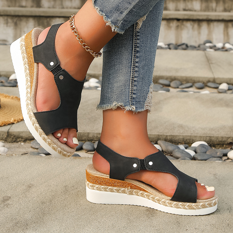 Summer Hollow Decoration Women Sandals Elastic Band Ladies Thick Bottom Wedges Sandles Comforta Vacation Sandalias Female