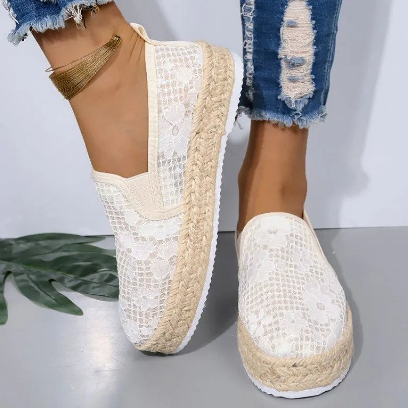 2025 new Flax Oriental retro breathable Loafers Faux pearls detail espadrille flats Simple mesh canvas women shoes 7c52 1ab6