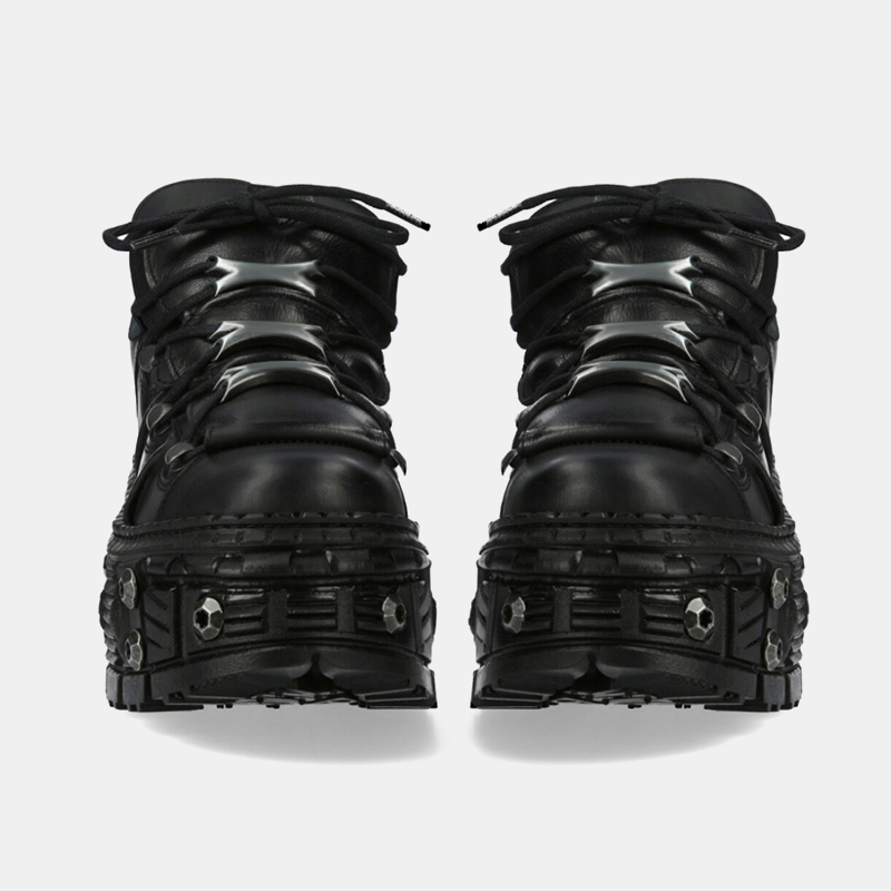 Both Rock Men Retro And 2025 New Dark Punk Leather Metal Niche Low Top Platform Shoes For Women EU36-45