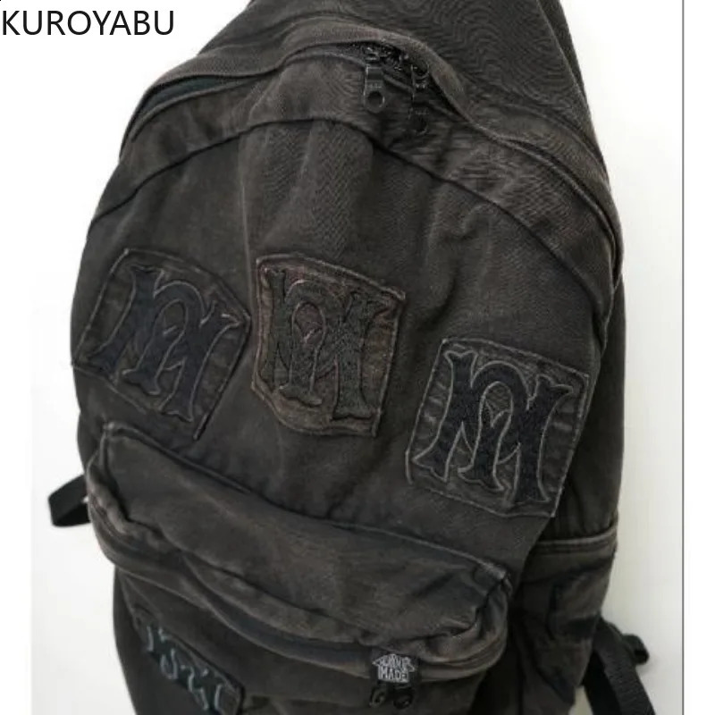 Denim Y2k Backpack Womens Street Clothing Embroidered Letter Canvas Casual Fashion School Bag Retro Large Capacity Travel 240903
