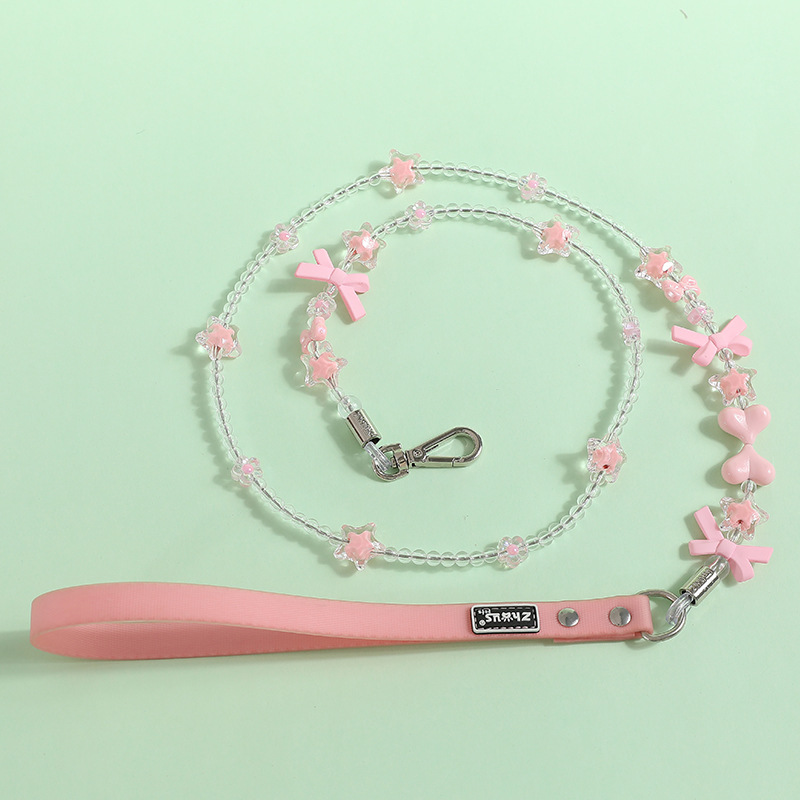 Pearl Dog Collar Leash Pet Imitated Pearl Necklace Collar Jewelry，Stainless Steel Wire Imitated Pearl Dog Leash for Kitten Puppy