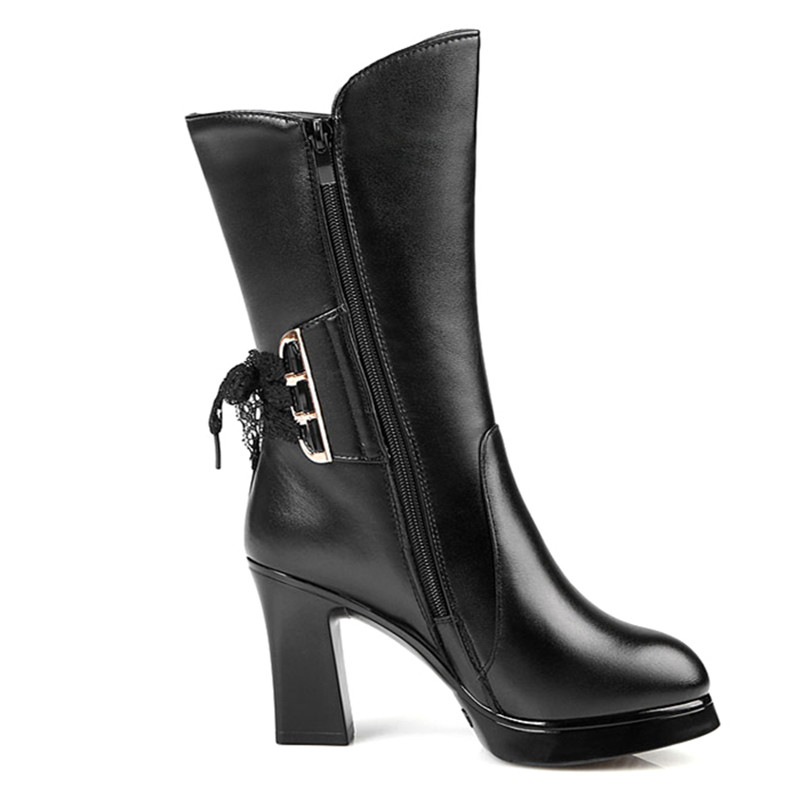 AIYUQI Women Boots Wool 2024 New Genuine Leather Genuine Leather Winter Bots Women High Heel Motorcycle Boots Women