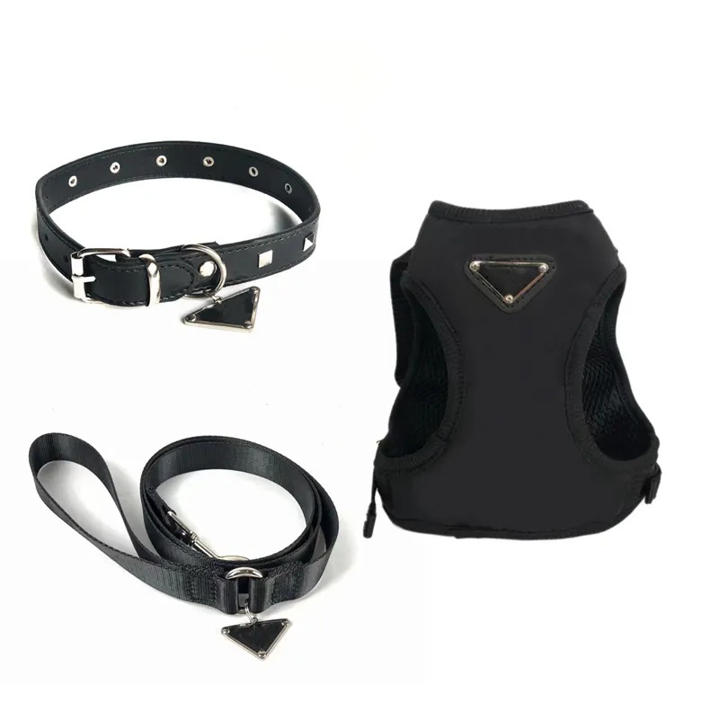 designer letter dog collar adjustable soft high-quality pet harness outdoor traction rope classic black suitable for puppies
