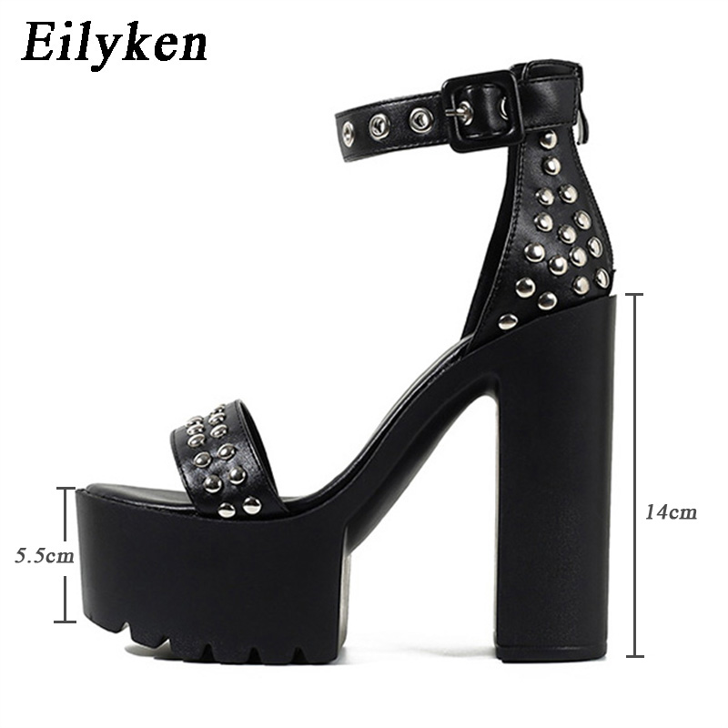 New Eilyken New Design Platform Rivet Women's Sandals High Heels Chunky Shoes Fashion Banquet Buckle Strap Summer Pumps 4438