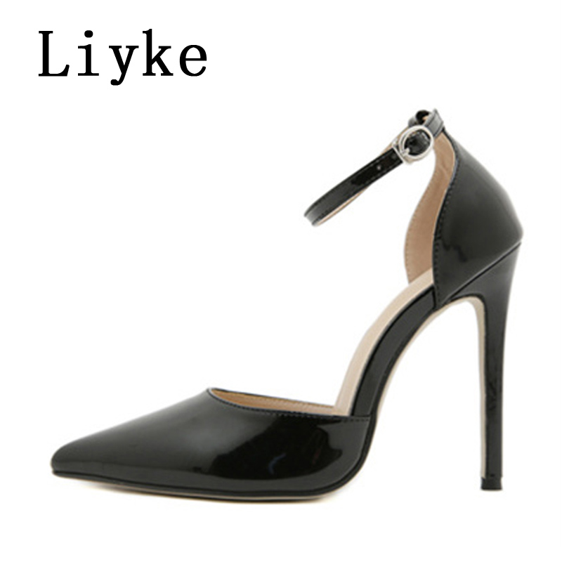 Liyke Sexy Pointed Toe Stiletto High Heels Sgback Sandals Quality Female Mules Fashion Buckle Strap Women Pumps Shoes Atos Mujer